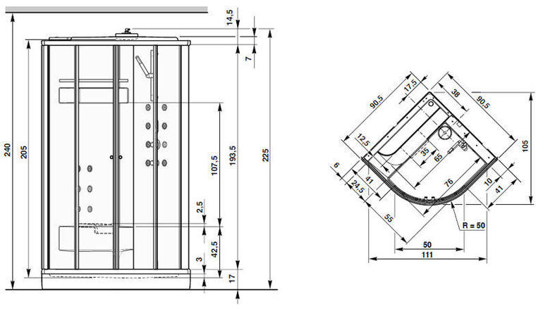 Dimensions de la cabine